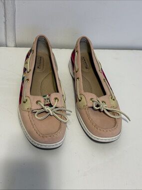 Sperry Pink Moccasin Boat Shoes with Multicolor Side Panels worn once